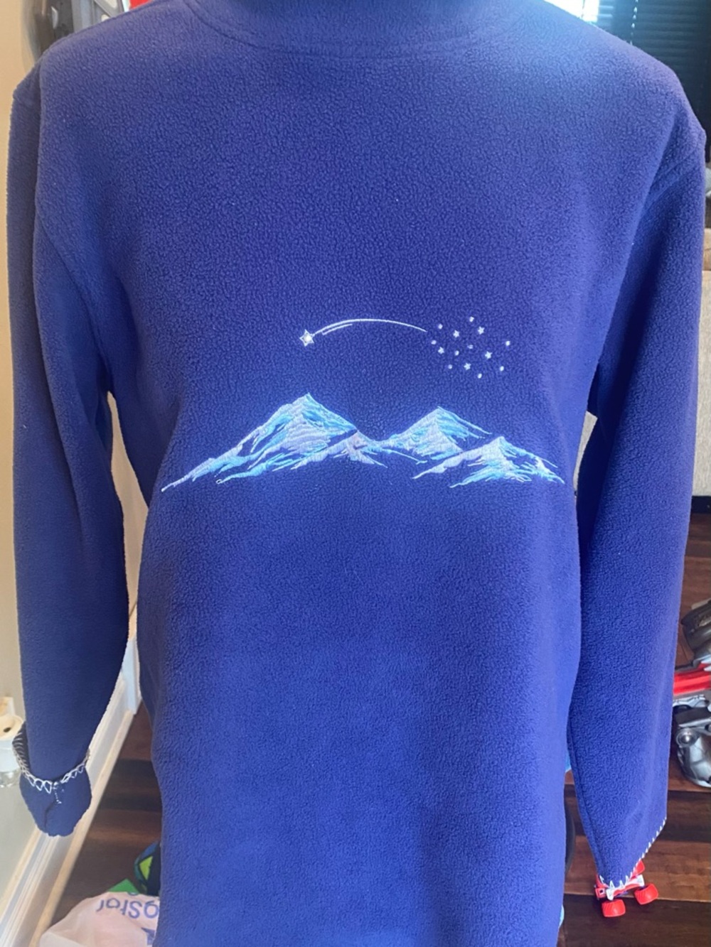 Vintage 90s Coldwater Creek Blue Crewneck Sweater with Mountain & Star Graphic